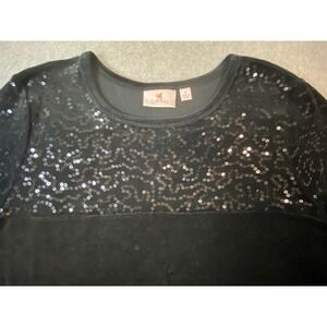 Quacker Factory Sequin Velour Short Sleeve Black‎ Blouse Women's XL